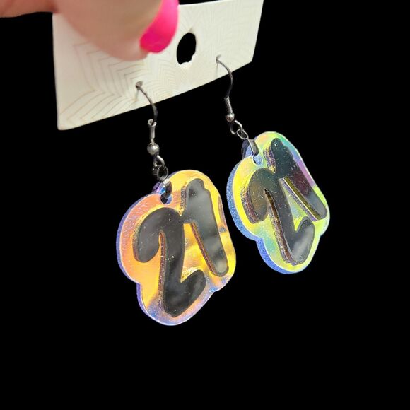 21st Birthday Holographic Shiny Flash Dangle Earrings Gift - Picture 3 of 5